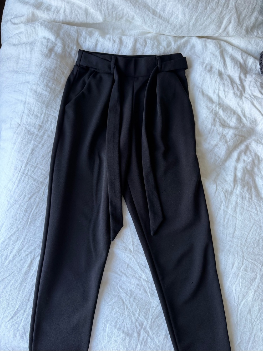High-Waist Black Tie-Waist Pants